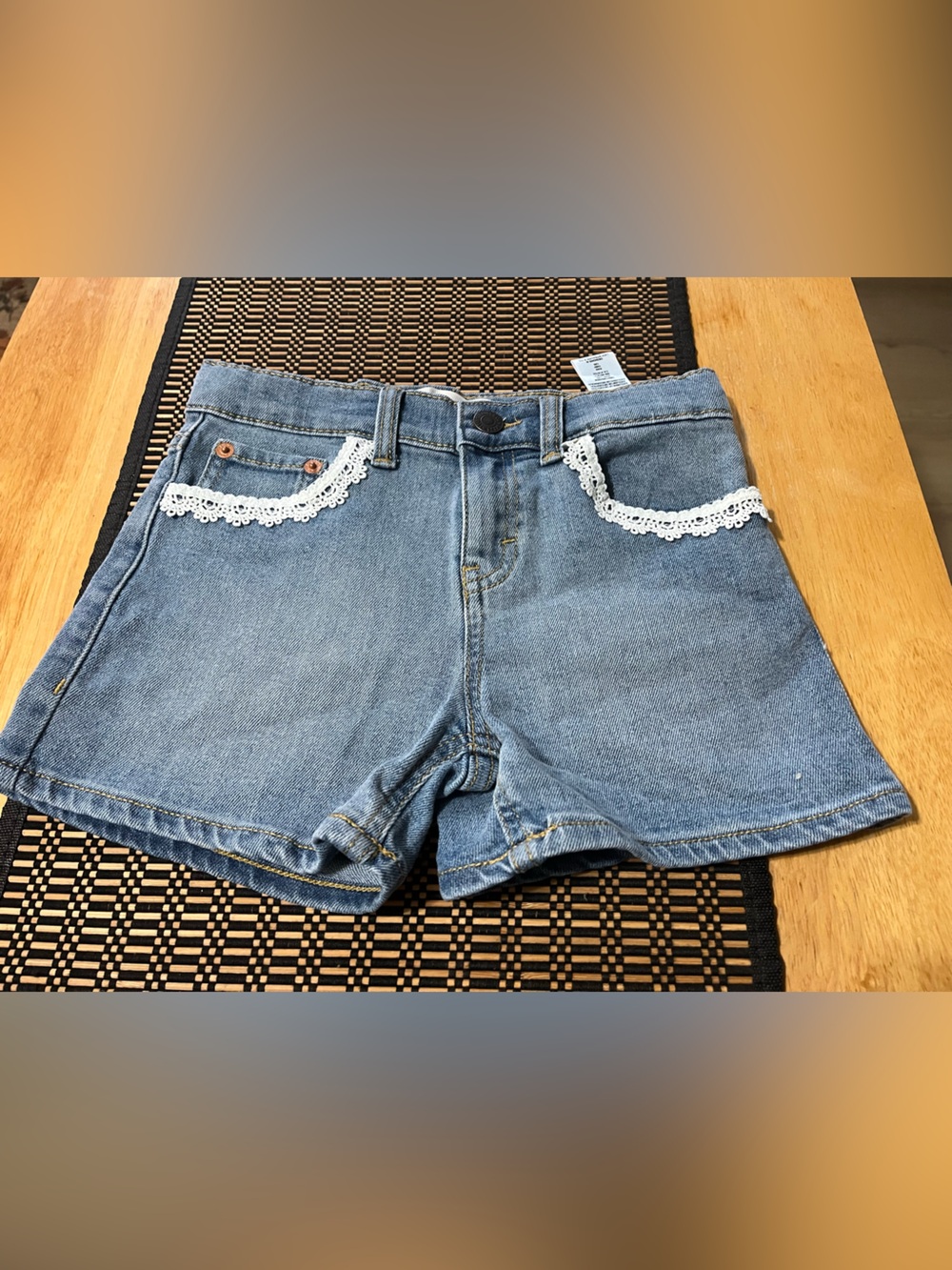 Levi's Light Blue Denim Shorts with White Lace Trim